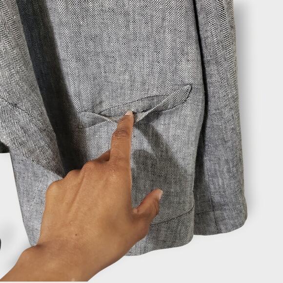 Coldwater Creek Linen Open Draped Asymmetric Jacket Grey Herringbone Sz XL (18) - Picture 3 of 11